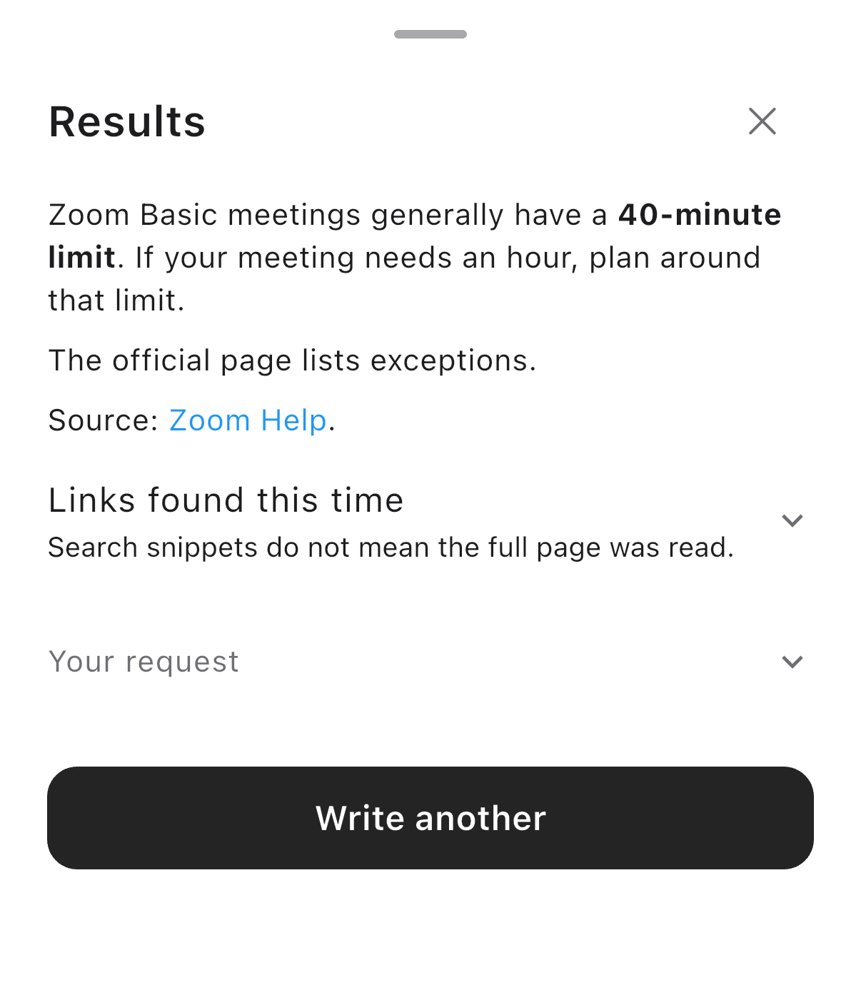 Real answer panel about Zoom meeting limits with an official source